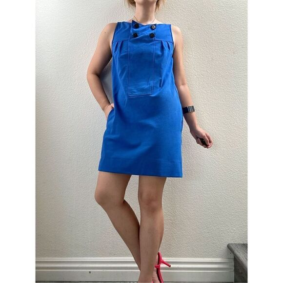 Diane Von Furstenberg Blue Tulip Sleeveless Mini Dress w/ Pockets Sz 4 - Picture 2 of 6